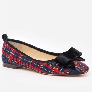 J. McLaughlin Red and Blue Plaid Flats with Bow